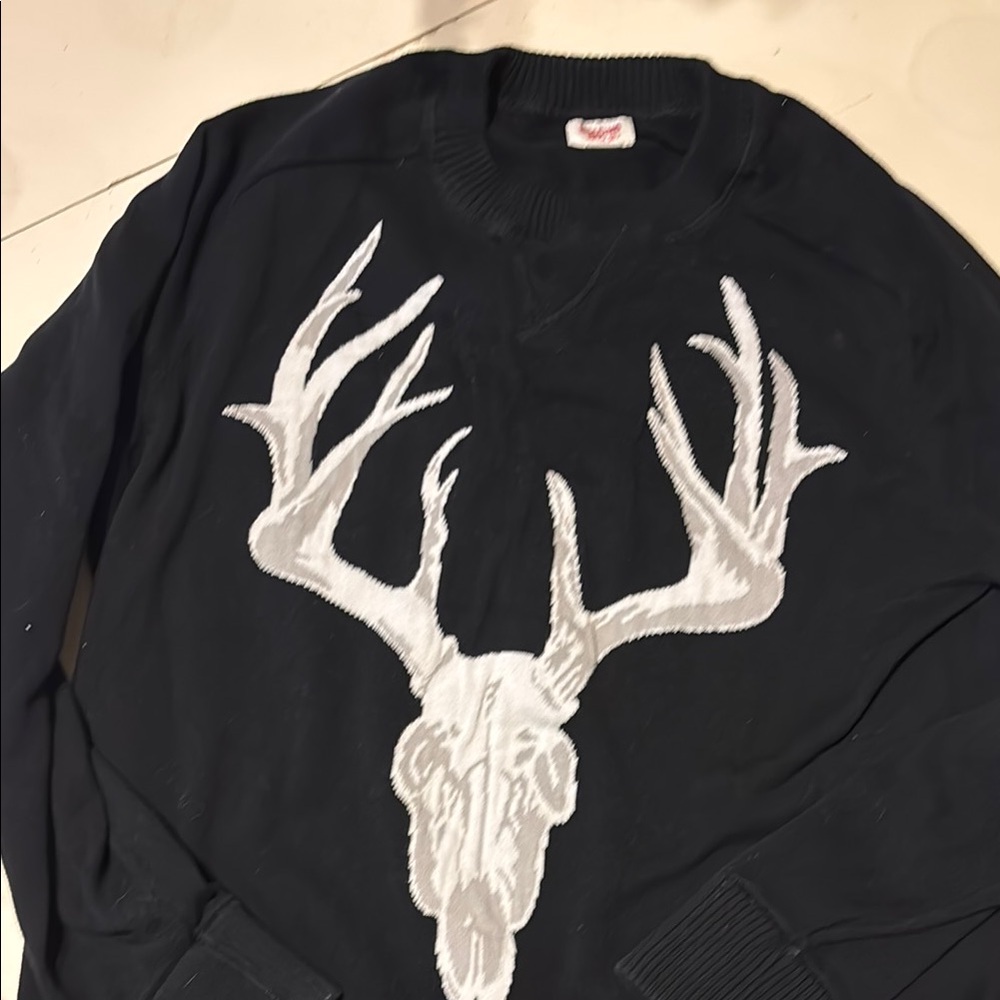Men's Black Sweater with White Deer Design